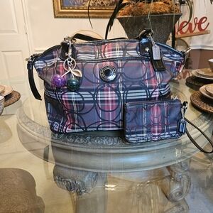 NWOT Coach Tartan Signature Shoulder Bag Canvas with Wristlet
